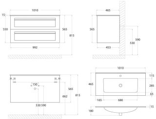 Подвесная тумба под раковину Art&Max Platino 100см белый матовый AM-Platino-1000-2C-SO-BM-Cer